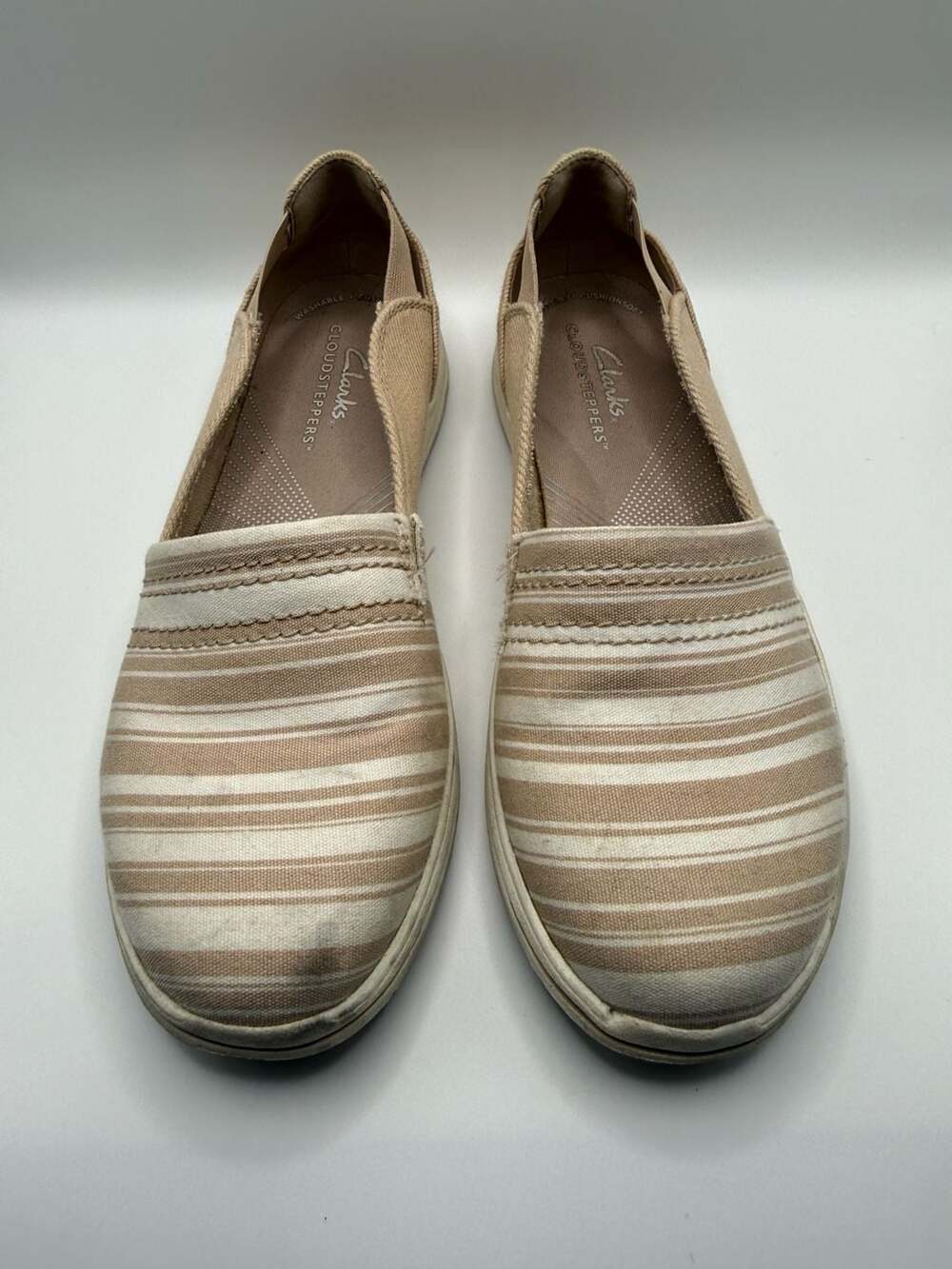 Women’s Clarks Slip-On Shoes - Tan/Cream Stripe